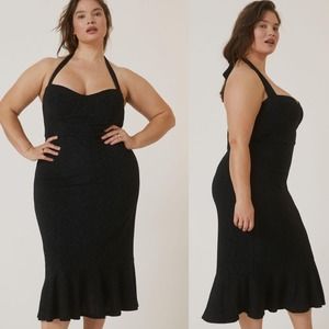 Hutch Anthropologie Sweetheart Corset Halter Stretch Bodycon Midi Dress XL Black